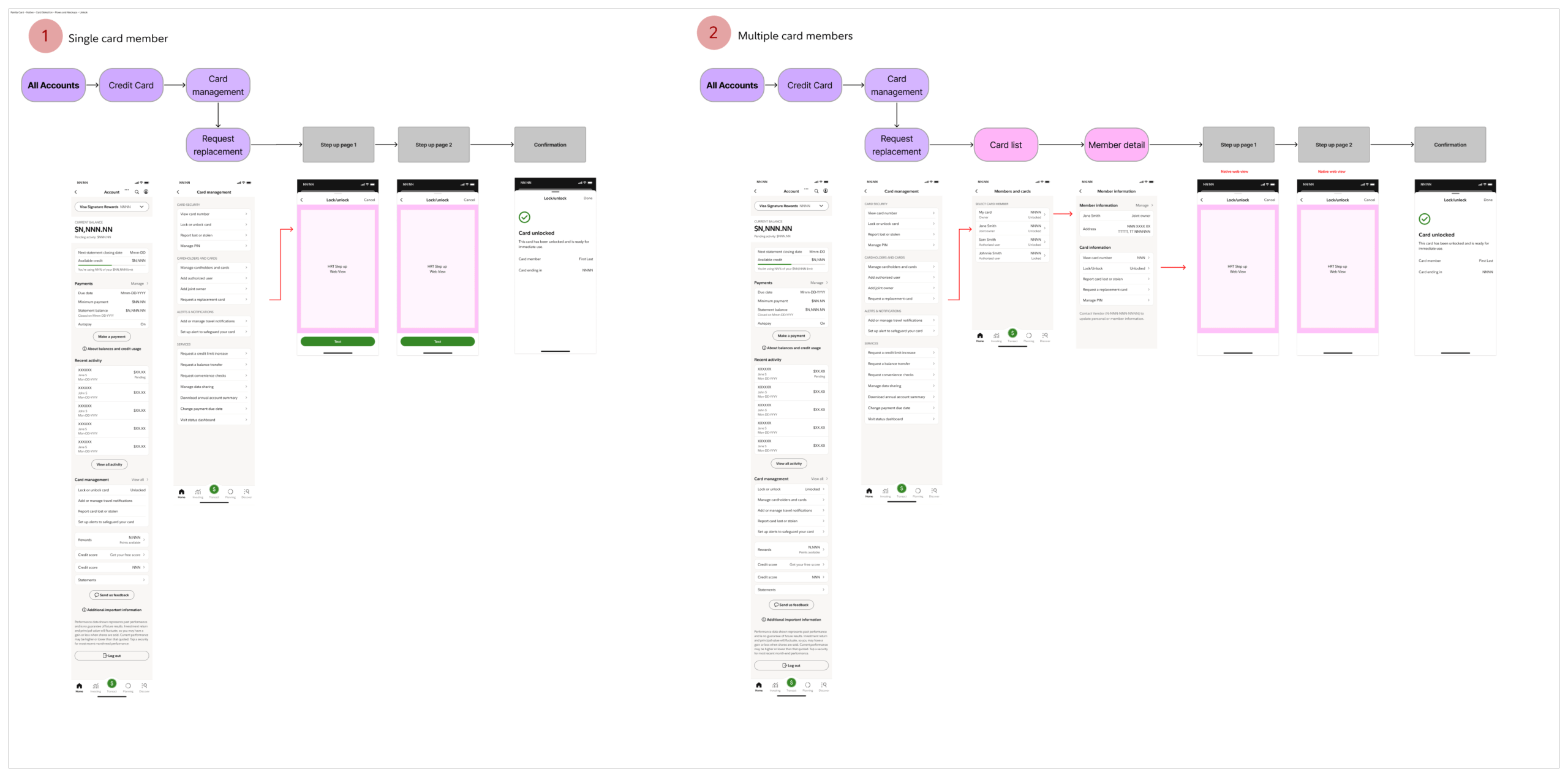 FC Family Card Native Card Selection Flows and Mockups Unlock