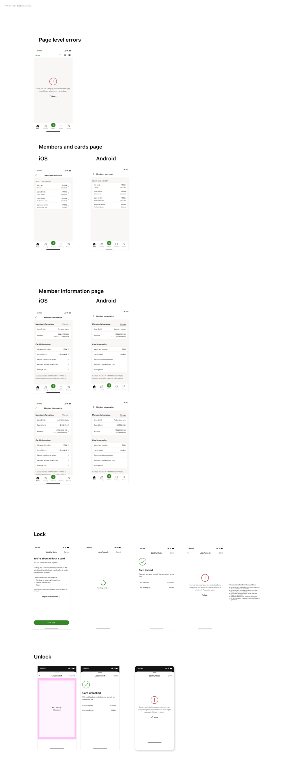 FC Family Card Native Card Selection and Errors