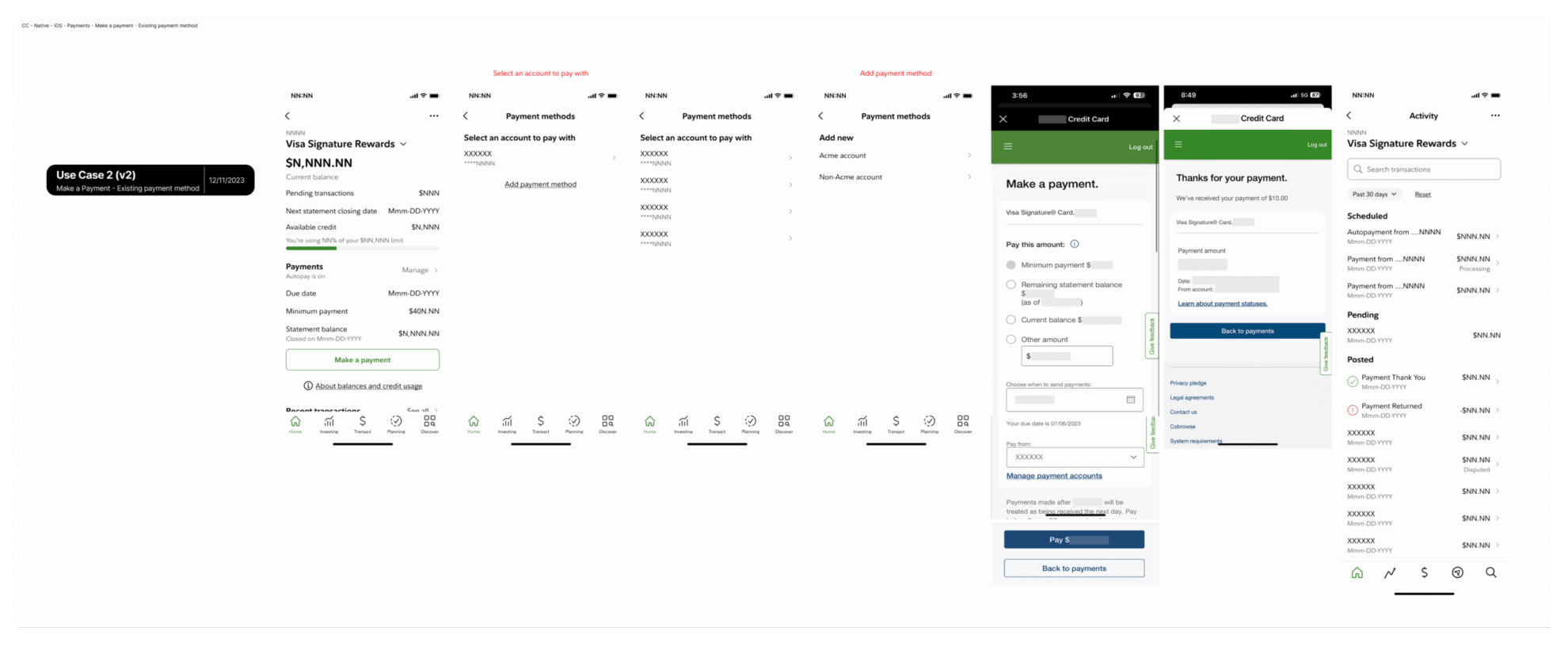 Other CC Native iOS Payments Make a payment Existing payment method