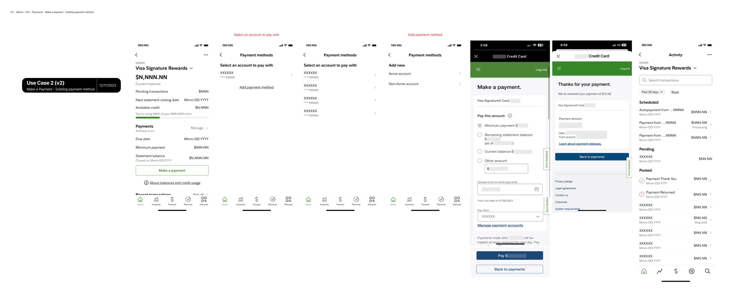 Other CC Native iOS Payments Make a payment Existing payment method