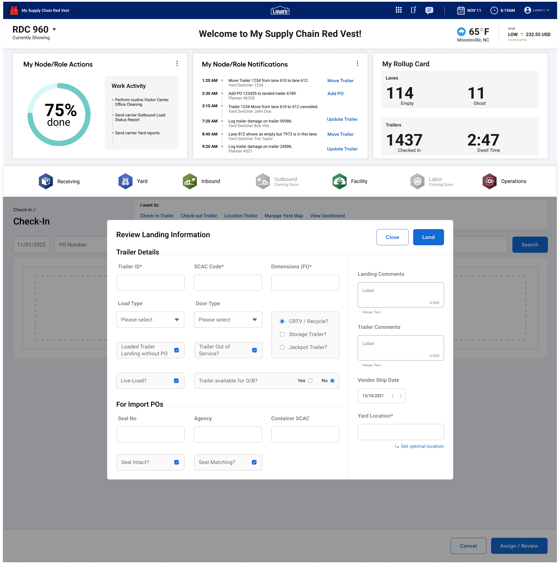 Lowes hifi node view yard role check in