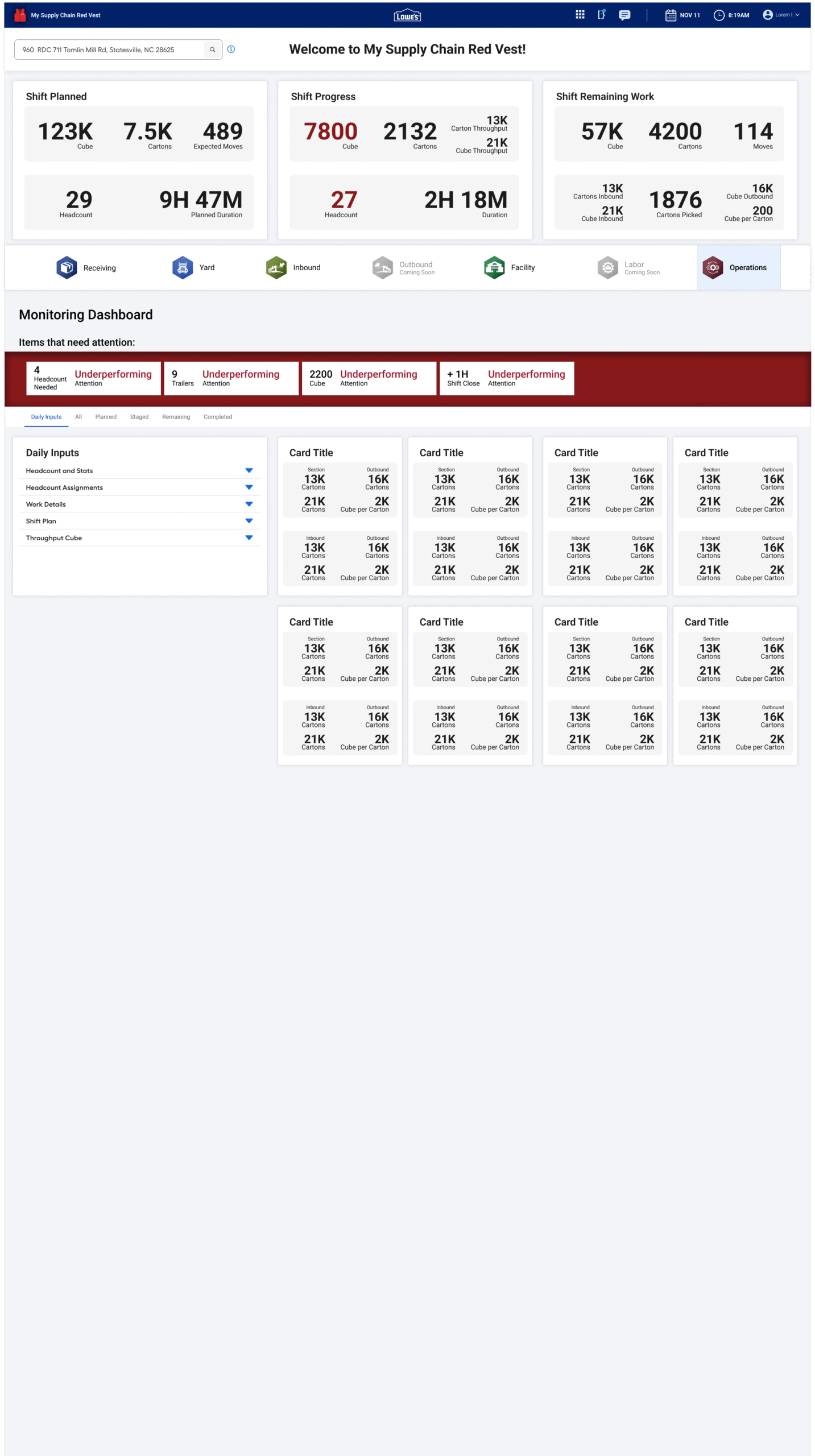 Lowes hifi reporting senior operations manager planning daily inputs